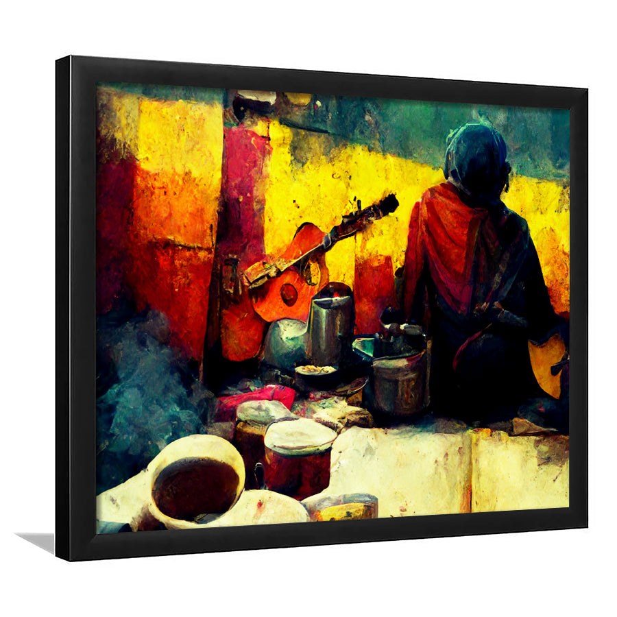 Singer Playing Guitar Abstract Musical Art Framed Art Print Wall Decor - Painting Art, Framed Picture, Home Decor