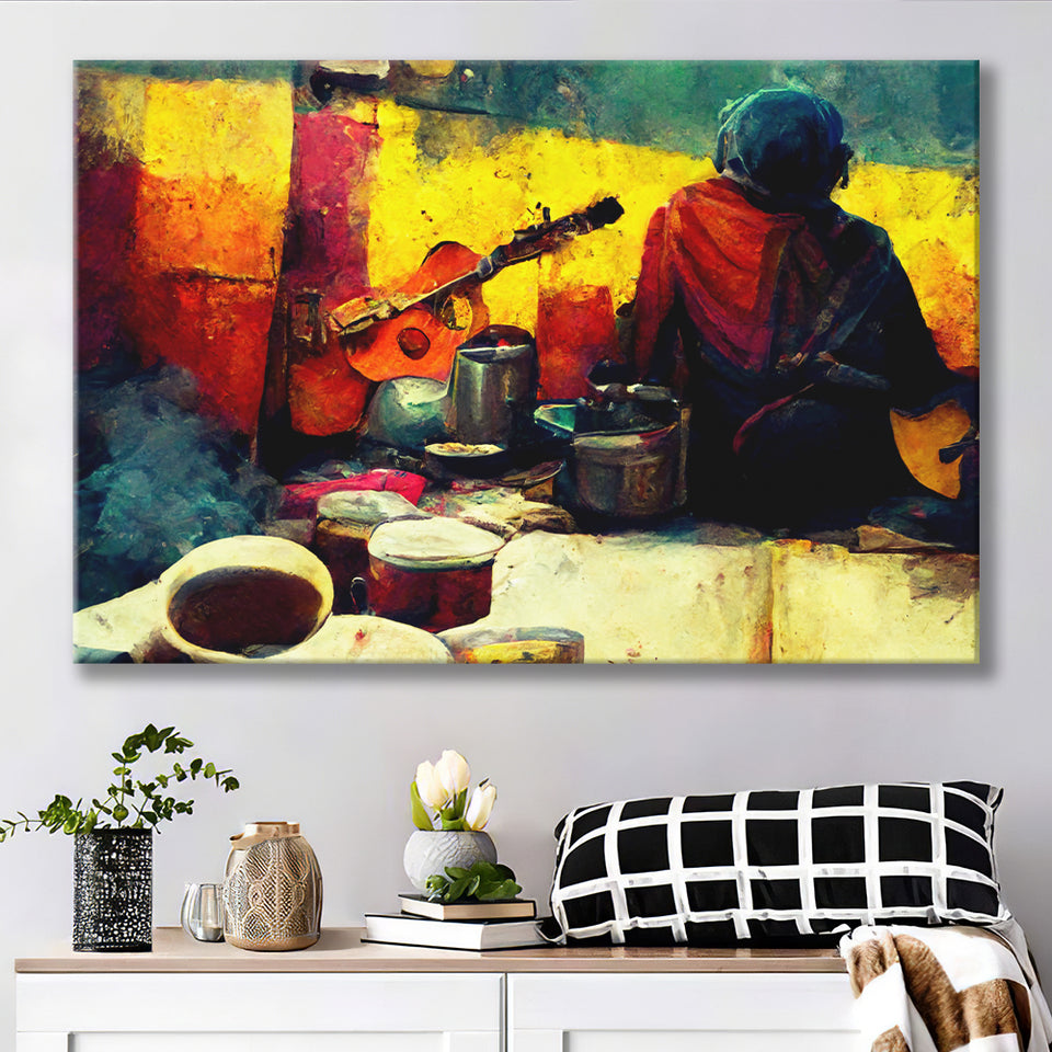 Singer Playing Guitar Abstract Musical Art Canvas Prints Wall Art - Painting Canvas,Wall Decor,Art Print,Home Decor