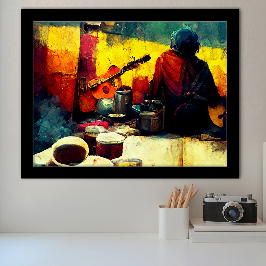 Singer Playing Guitar Abstract Musical Art Framed Art Print Wall Decor - Painting Art, Framed Picture, Home Decor