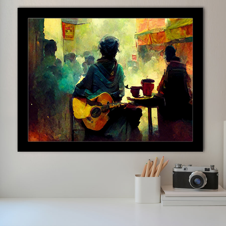 Singer Playing Guitar Abstract Musical Framed Art Print Wall Decor - Painting Art, Framed Picture, Home Decor