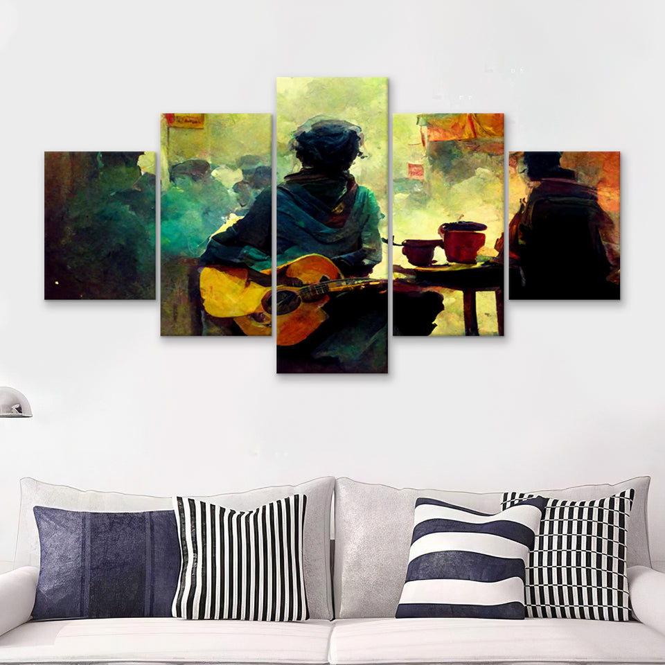 Singer Playing Guitar Abstract Musical 5 Piece Multi Panels Canvas Prints Wall Art - Painting Canvas,Wall Decor