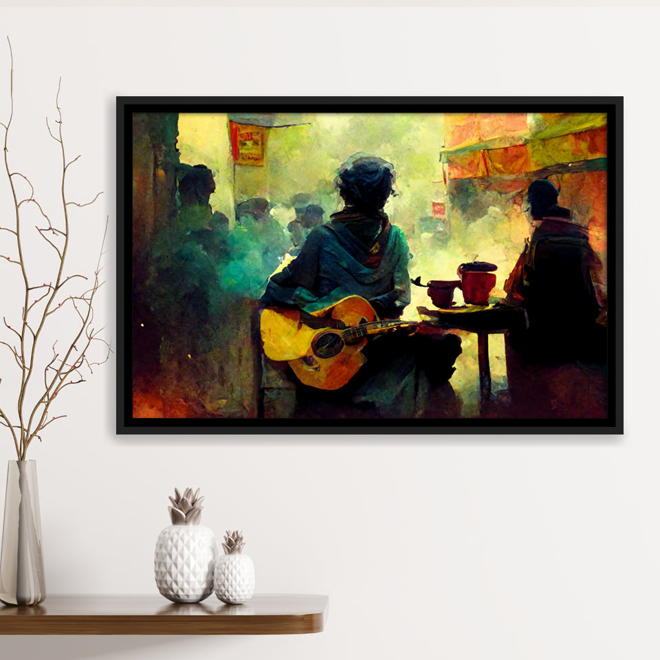 Singer Playing Guitar Abstract Musical Framed Canvas Prints Wall Art - Painting Canvas,Framed Picture,Home Art Wall Decor