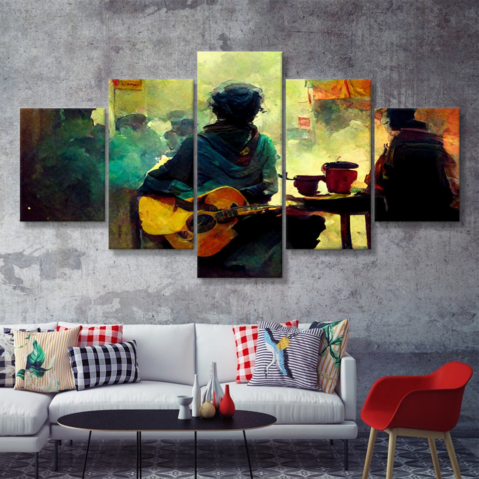 Singer Playing Guitar Abstract Musical 5 Piece Multi Panels Canvas Prints Wall Art - Painting Canvas,Wall Decor