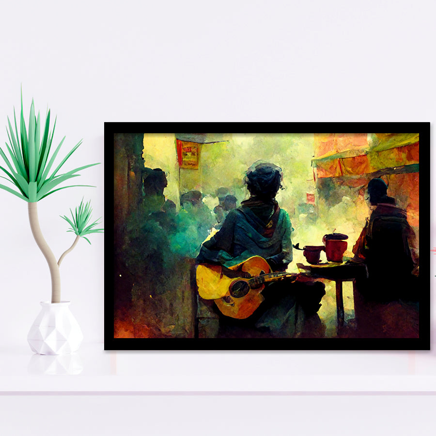 Singer Playing Guitar Abstract Musical Framed Art Print Wall Decor - Painting Art, Framed Picture, Home Decor