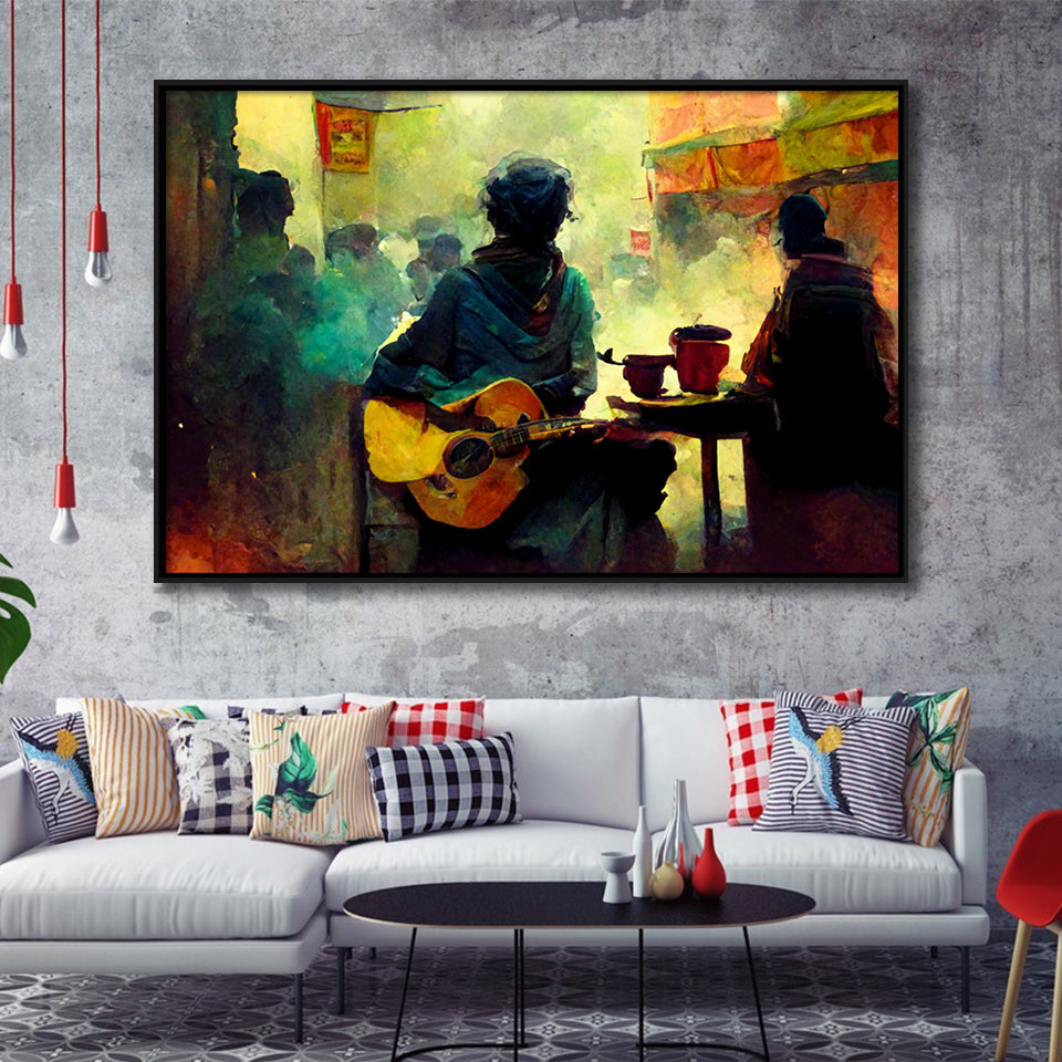 Singer Playing Guitar Abstract Musical Framed Canvas Prints Wall Art - Painting Canvas,Framed Picture,Home Art Wall Decor