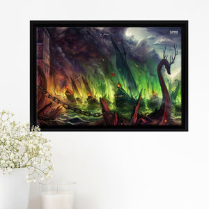 Skeleton Pirate Ship Framed Canvas Prints Wall Art - Painting Canvas, Home Wall Decor, Prints for Sale,Black Frame