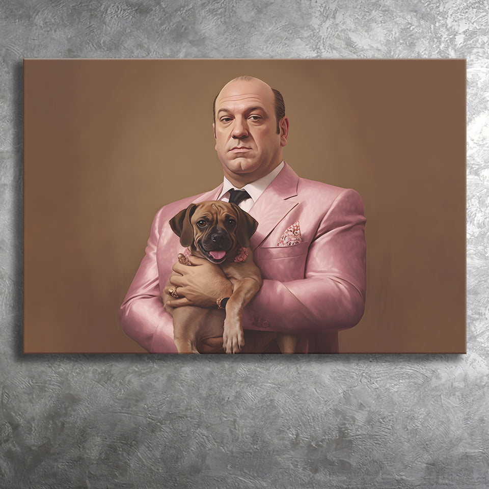 Soprano Holding A Poodle In The Style Of Princess Canvas Prints Wall Art Home Decor, Painting Canvas, Living Room Wall Decor