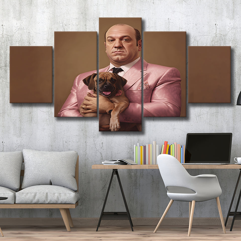 Soprano Holding A Poodle In The Style Of Princess 5 Panels Canvas Prints Wall Art Home Decor, Large Mixed Canvas