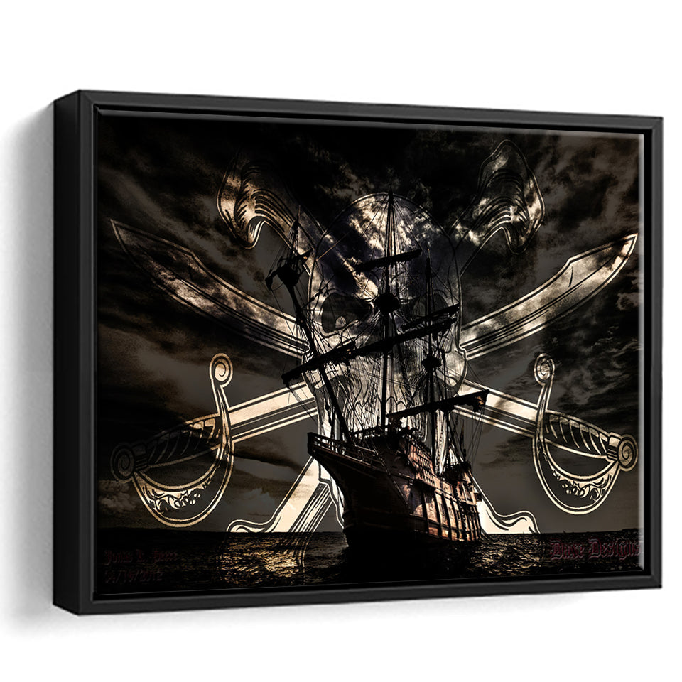 Still Life Pirate Ship Framed Canvas Prints Wall Art - Painting Canvas, Home Wall Decor, Prints for Sale,Black Frame