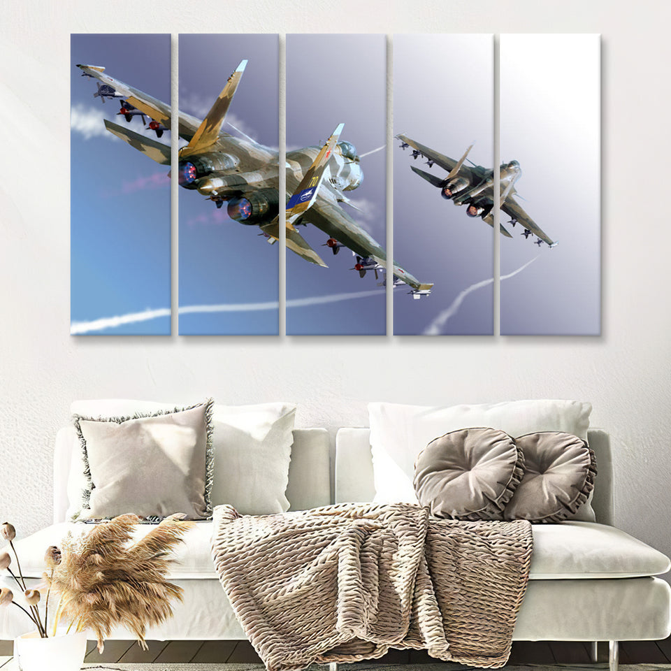 Su 37 War Airplane 5 Piece B Canvas Prints Wall Art Decor - Painting Canvas, Multi Panels