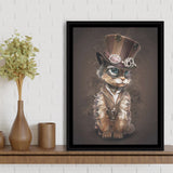 Sweet Cat In Hat, Cool Cat Art Framed Canvas Prints Wall Art Home Decor, Floating Frame