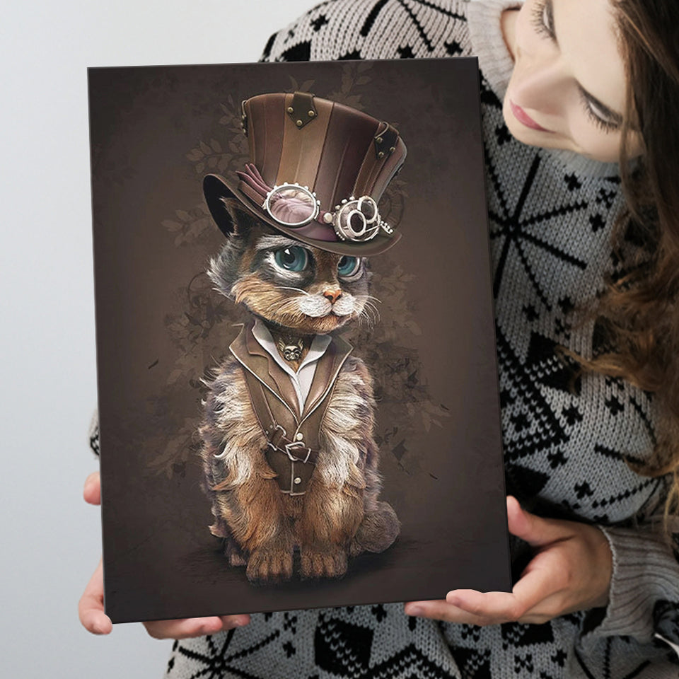 Sweet Cat In Hat, Cool Cat Art Canvas Prints Wall Art Home Decor