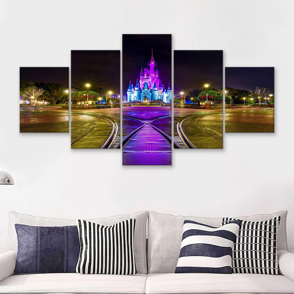 The Beautiful Scene Of Cinderella Castle 5 Pieces Canvas Prints Wall Art - Painting Canvas,Wall Decor, Multi Panel,5 Panels