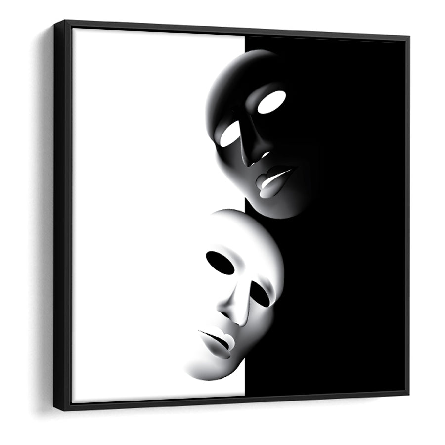 Canvas Wall Art | Theater Masks Face Blank And White - Framed Canvas, Canvas Prints, Painting Canvas