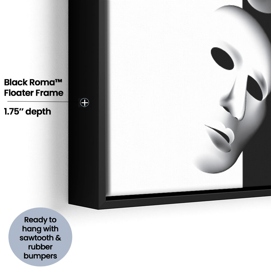 Canvas Wall Art | Theater Masks Face Blank And White - Framed Canvas, Canvas Prints, Painting Canvas