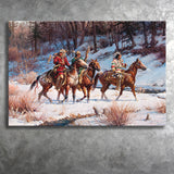 Three Native American Riding Horses Screenshot Winter Forest Canvas Prints Wall Art - Painting Canvas, Painting Prints, Home Wall Decor