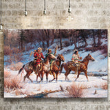 Three Native American Riding Horses Screenshot Winter Forest Canvas Prints Wall Art - Painting Canvas, Painting Prints, Home Wall Decor