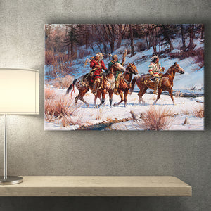 Three Native American Riding Horses Screenshot Winter Forest Canvas Prints Wall Art - Painting Canvas, Painting Prints, Home Wall Decor