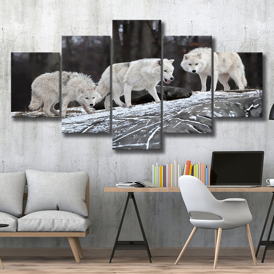Three Wolf Print Gray Color Large Canvas Prints Multi Panels Wall Art Prints Home Decor