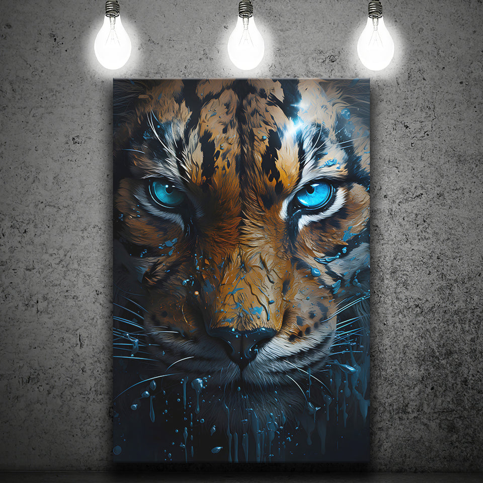 Tiger Head With Blue Eye Canvas Prints Wall Art Home Decor, Painting Canvas, Living Room Wall Decor