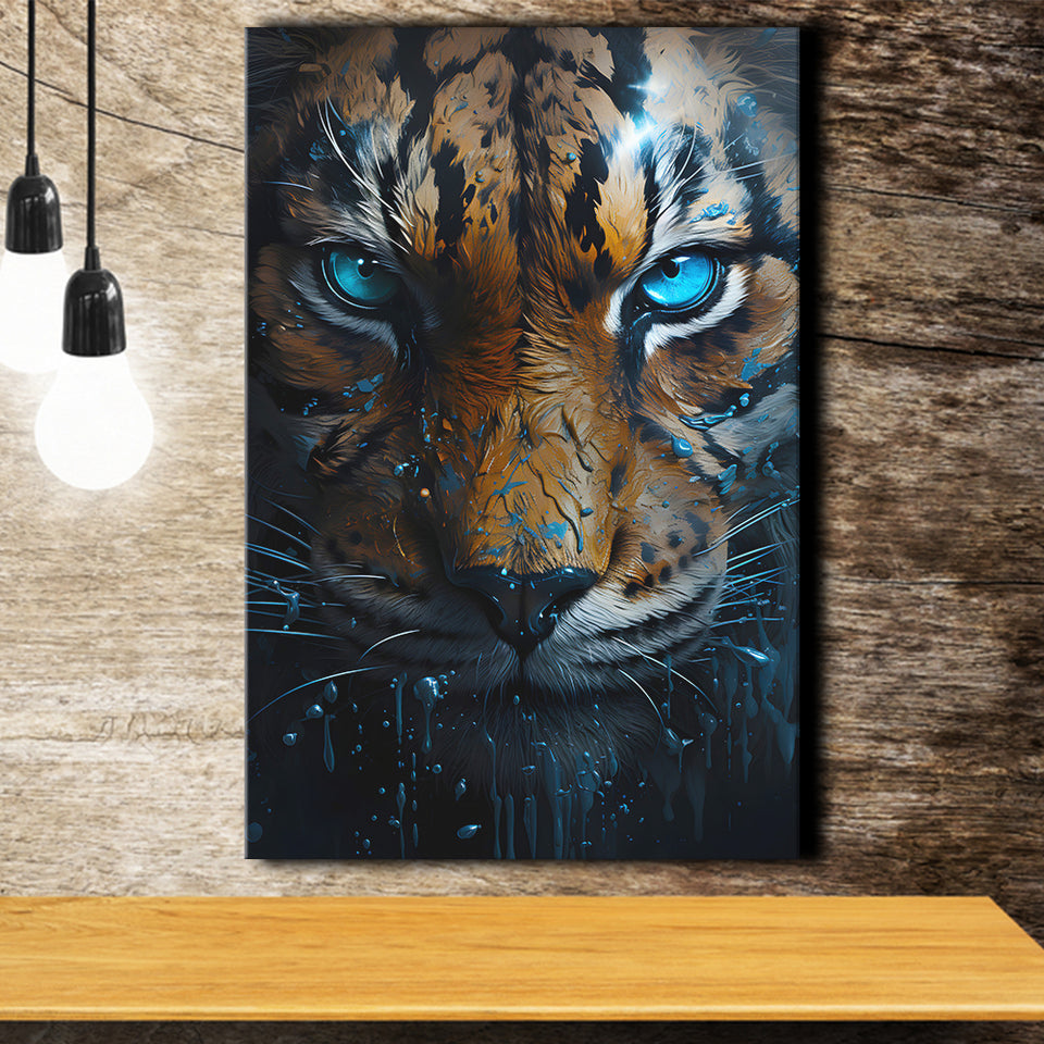 Tiger Head With Blue Eye Canvas Prints Wall Art Home Decor, Painting Canvas, Living Room Wall Decor