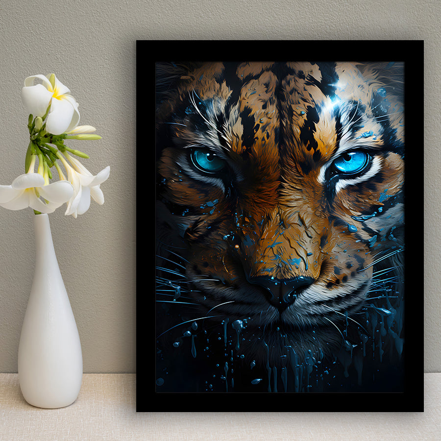 Tiger Head With Blue Eye Framed Art Prints Wall Decor, Painting Art, Framed Picture