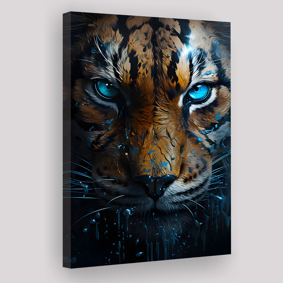 Tiger Head With Blue Eye Canvas Prints Wall Art Home Decor, Painting Canvas, Living Room Wall Decor