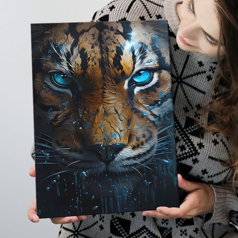 Tiger Head With Blue Eye Canvas Prints Wall Art Home Decor, Painting Canvas, Living Room Wall Decor