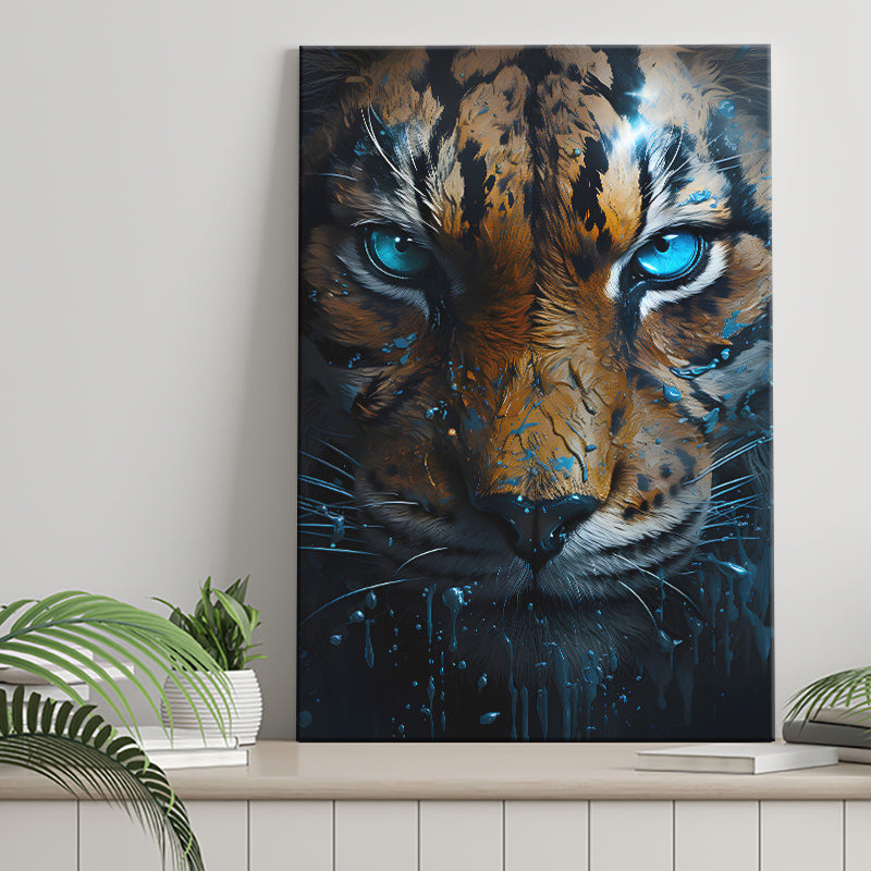 Tiger Head With Blue Eye Canvas Prints Wall Art Home Decor, Painting Canvas, Living Room Wall Decor