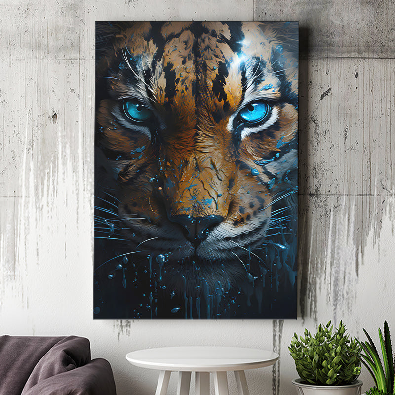Tiger Head With Blue Eye Canvas Prints Wall Art Home Decor, Painting Canvas, Living Room Wall Decor