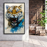 Tiger Roar Portrait Watercolor Painting Framed Canvas Prints Wall Art Home Decor, Painting Canvas, Floating Frame