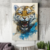 Tiger Roar Portrait Watercolor Painting Canvas Prints Wall Art Home Decor, Painting Canvas, Living Room Wall Decor