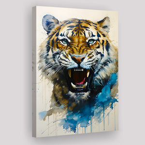 Tiger Roar Portrait Watercolor Painting Canvas Prints Wall Art Home Decor, Painting Canvas, Living Room Wall Decor