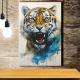 Tiger Roar Portrait Watercolor Painting Canvas Prints Wall Art Home Decor, Painting Canvas, Living Room Wall Decor