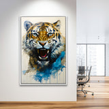 Tiger Roar Portrait Watercolor Painting Framed Canvas Prints Wall Art Home Decor, Painting Canvas, Floating Frame
