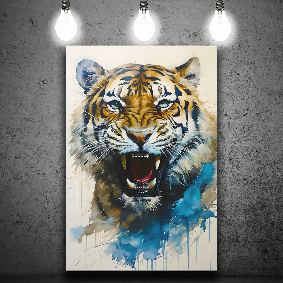 Tiger Roar Portrait Watercolor Painting Canvas Prints Wall Art Home Decor, Painting Canvas, Living Room Wall Decor