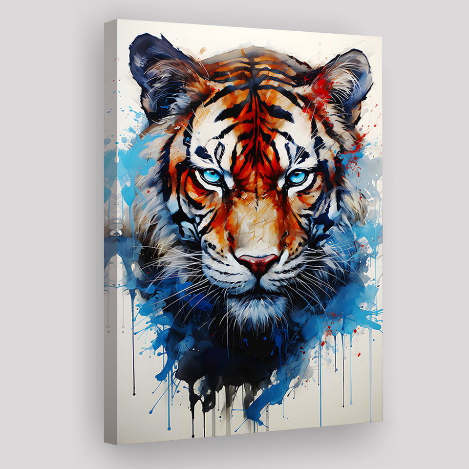 Tiger With Blue Eyes Portrait Water Color Painting Canvas Prints Wall Art Home Decor, Painting Canvas, Living Room Wall Decor