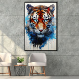 Tiger With Blue Eyes Portrait Water Color Painting Framed Canvas Prints Wall Art Home Decor, Painting Canvas, Floating Frame