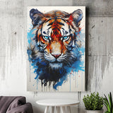Tiger With Blue Eyes Portrait Water Color Painting Canvas Prints Wall Art Home Decor, Painting Canvas, Living Room Wall Decor