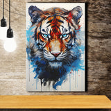 Tiger With Blue Eyes Portrait Water Color Painting Canvas Prints Wall Art Home Decor, Painting Canvas, Living Room Wall Decor