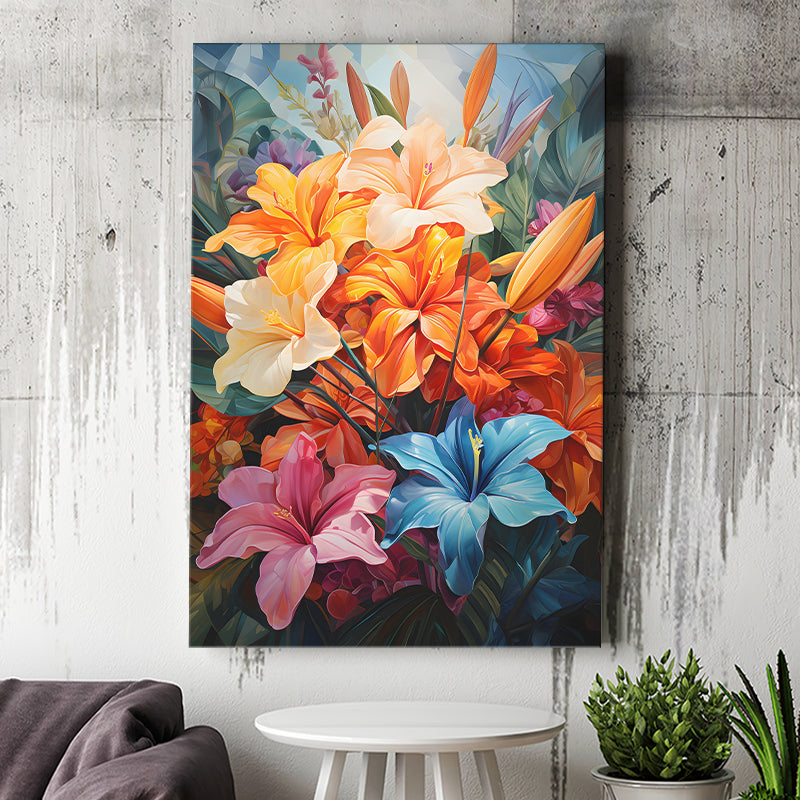 Tropical Flowers And Leaves Acrylic Painting V2 Canvas Prints Wall Art –  UnixCanvas