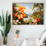 Tropical Leaves Palm Tree Paradise Flower Summer Decor Framed Canvas Prints Wall Art Home Decor, Floating Frame