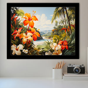 Tropical Leaves Palm Tree Paradise Flower Summer Decor Framed Art Prints Wall Decor, Painting Art, Framed Picture