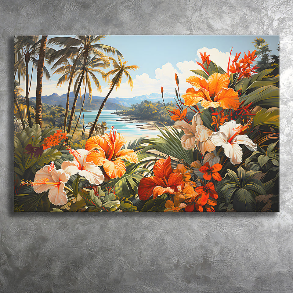 Wall Painting With Tropical Trees And Flowers