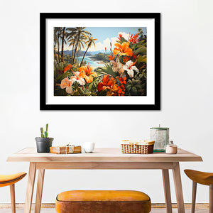 Tropical Leaves Palm Tree Paradise Flower Summer Decor V1 Framed Art Prints Wall Art Home Decor, Painting Art, White Border
