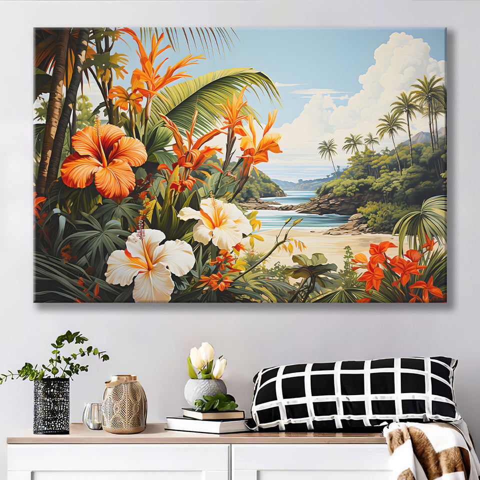 Tropical Leaves Palm Tree Paradise Flower Summer Decor V2 Canvas Prints Wall Art Home Decor, Painting Canvas, Wall Decor