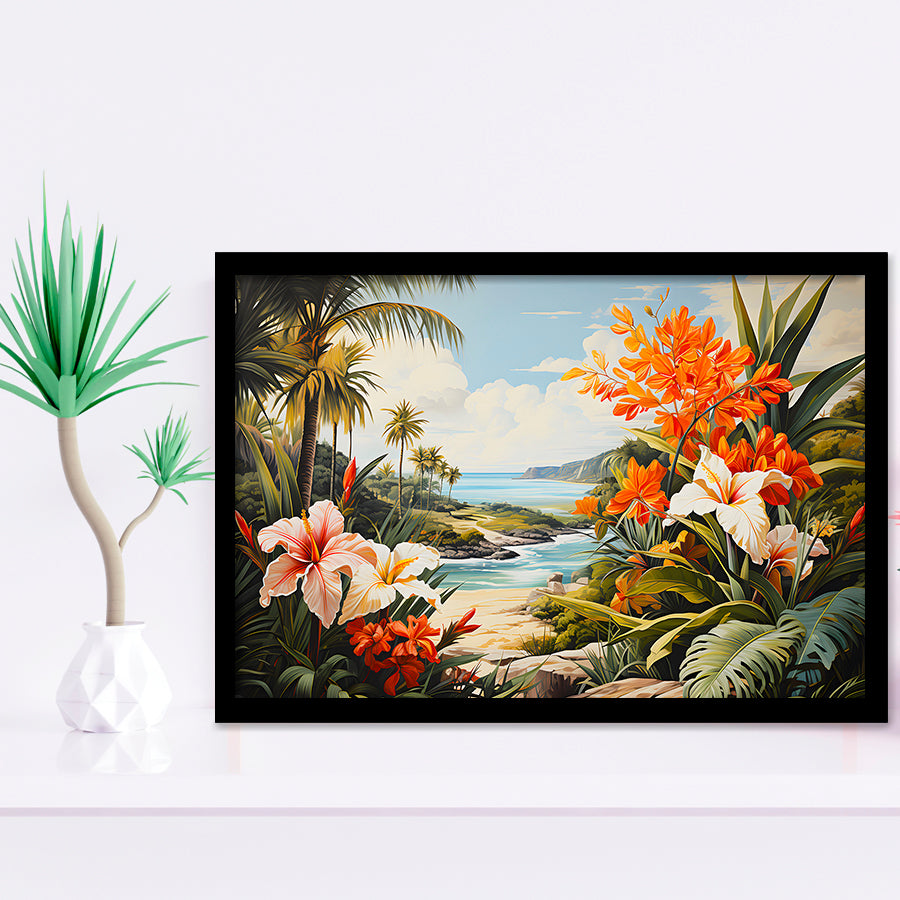 Tropical Leaves Palm Tree Paradise Flower Summer Decor V3 Framed Art Prints Wall Decor, Painting Art, Framed Picture