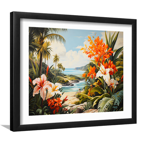 Tropical Leaves Palm Tree Paradise Flower Summer Decor V3 Framed Art Prints Wall Art Home Decor, Painting Art, White Border