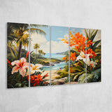 Tropical Leaves Palm Tree Paradise Flower Summer Decor V3 5 Panels B Canvas Prints Wall Art Home Decor, Extra Large Canvas