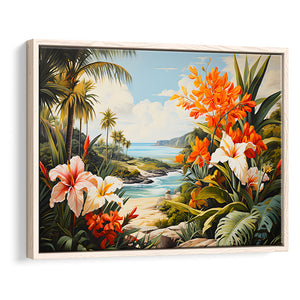 Tropical Leaves Palm Tree Paradise Flower Summer Decor V3 Framed Canvas Prints Wall Art Home Decor, Floating Frame